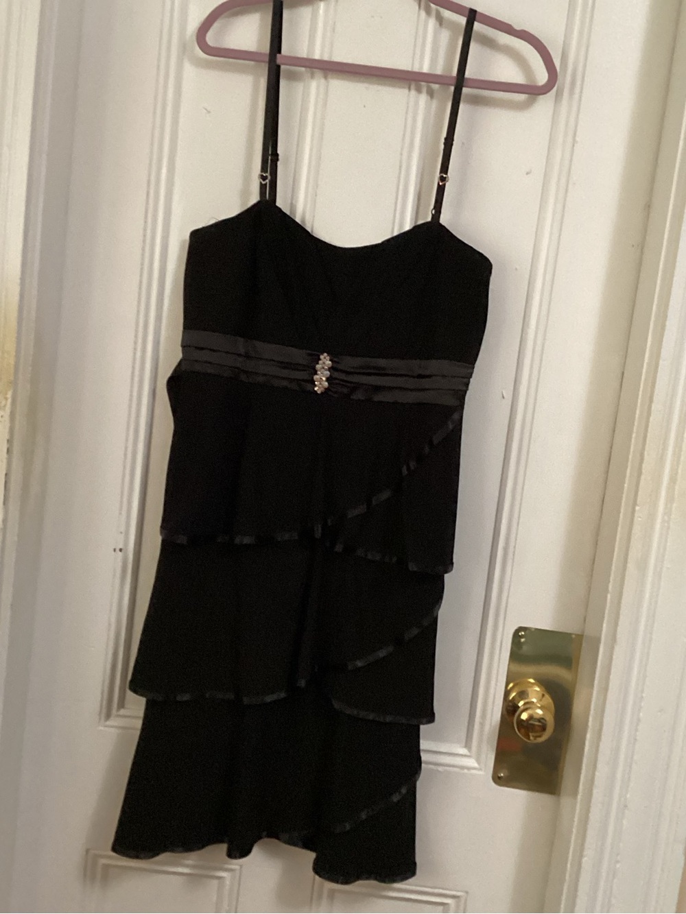 Deb Black Ruffled Spaghetti Strap Party Dress